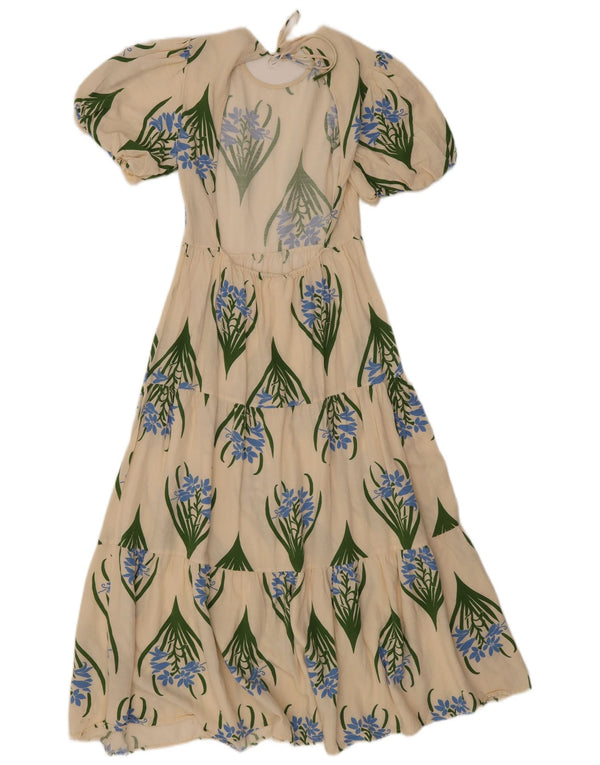 Zara Damen-Stufenkleid UK 12 Medium Beige Floral Viscose