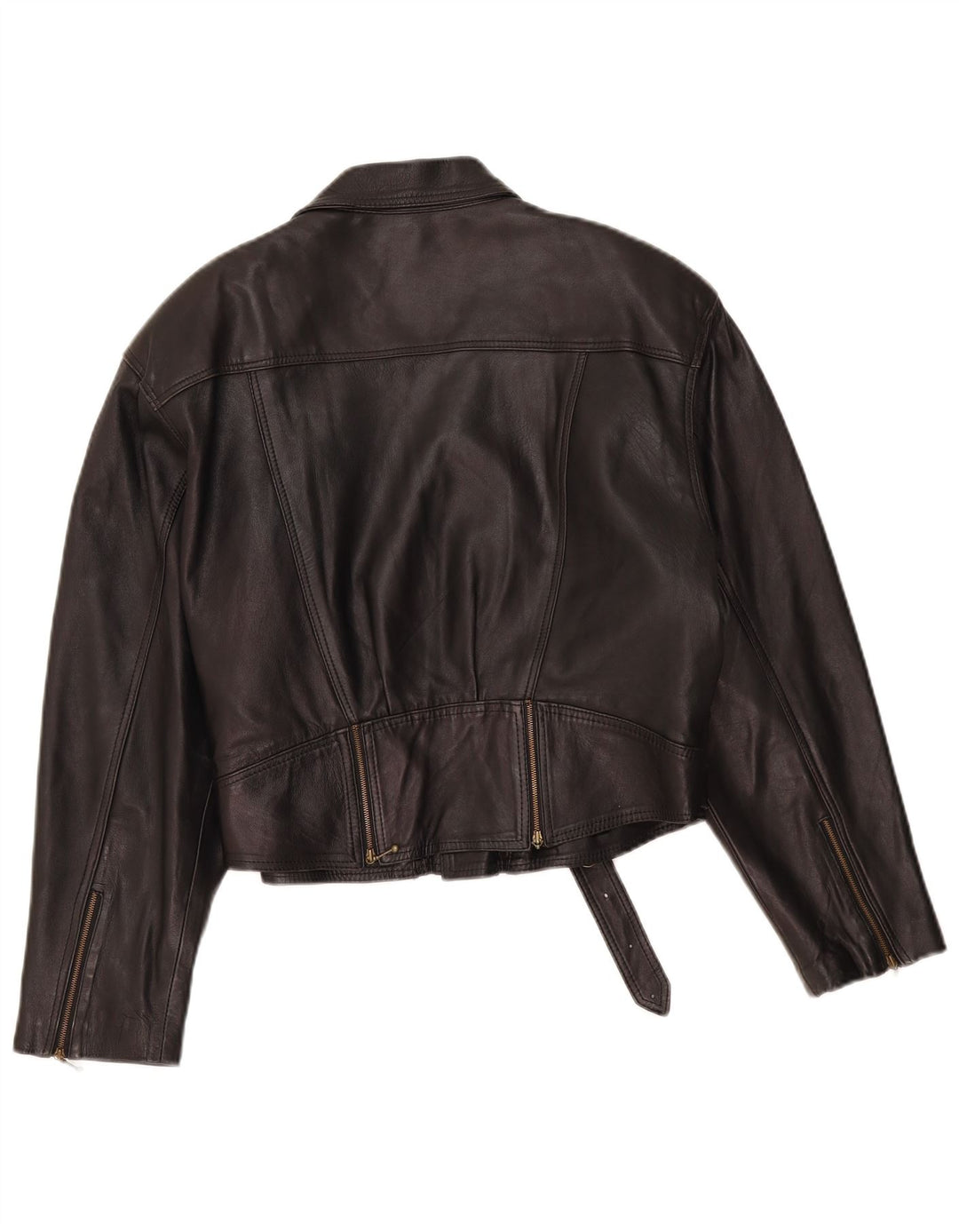 VINTAGE Damen Leder Bikerjacke UK 14 Mittelschwarzes Leder