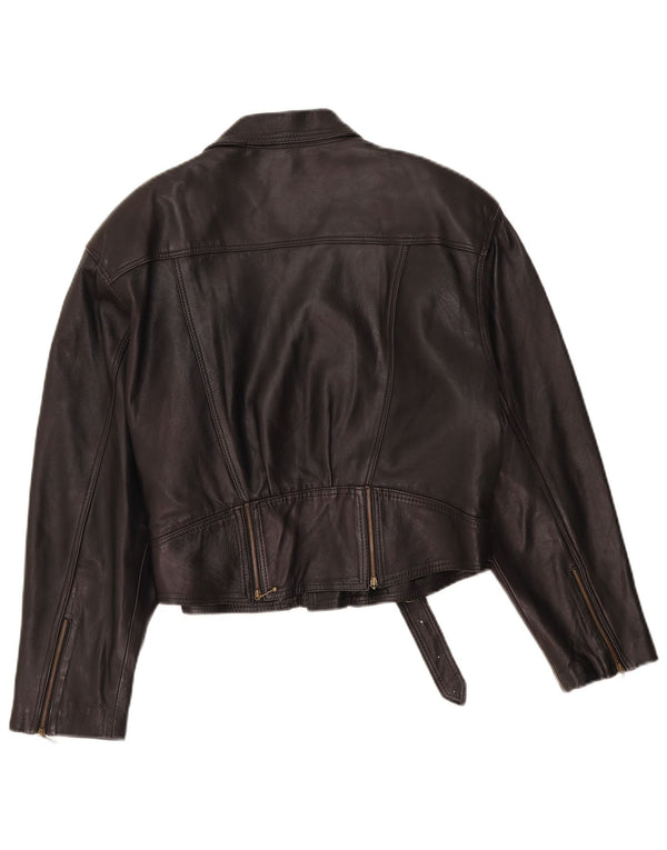 VINTAGE Damen Leder Bikerjacke UK 14 Mittelschwarzes Leder