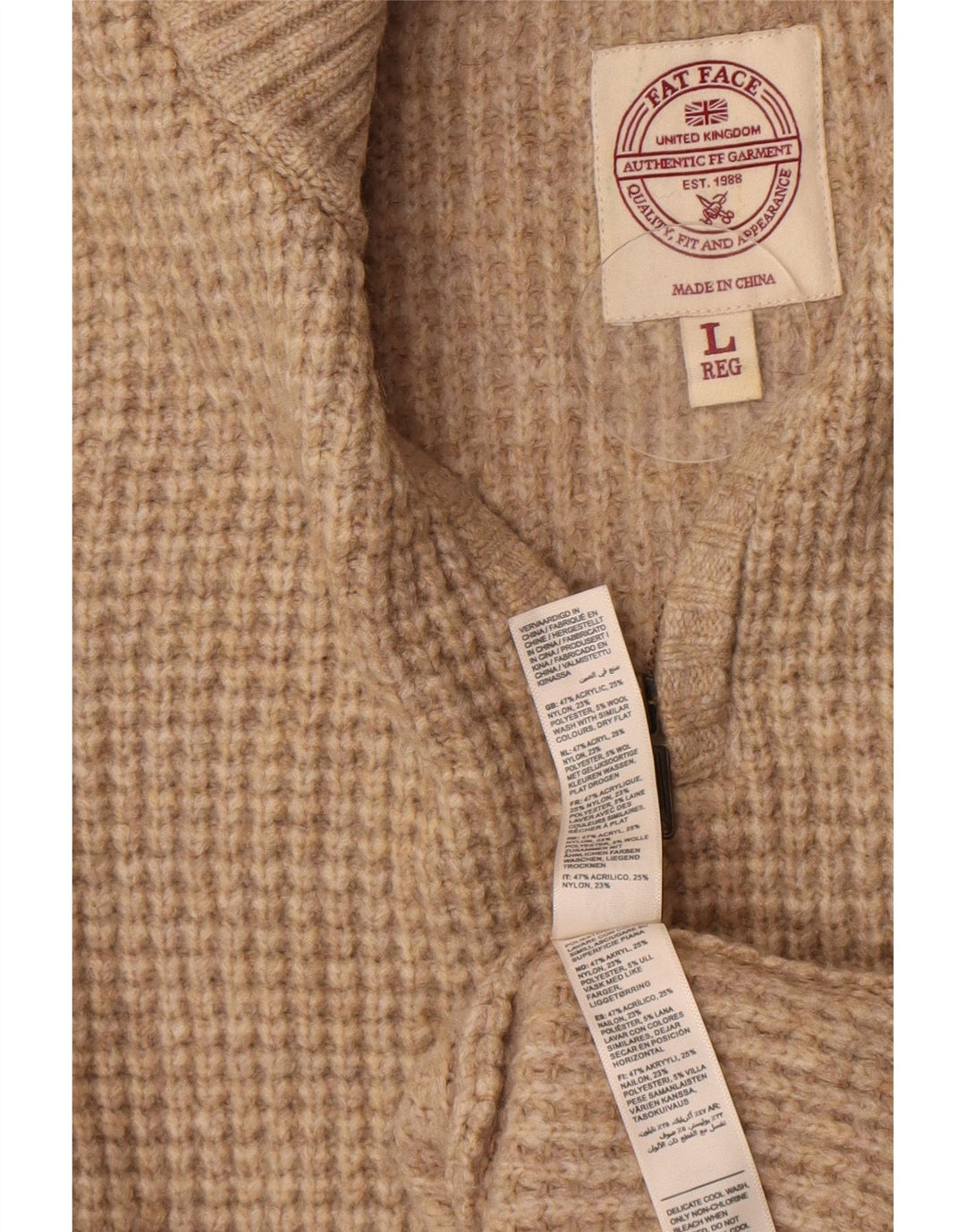 Fat Face Herren-Pullover mit Reißverschluss am Hals, großes Beige, Acryl