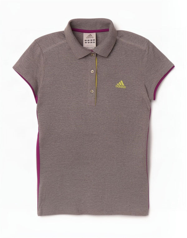 Adidas Damen Grafik-Poloshirt UK 12 Mittelgrau gefleckte Baumwolle