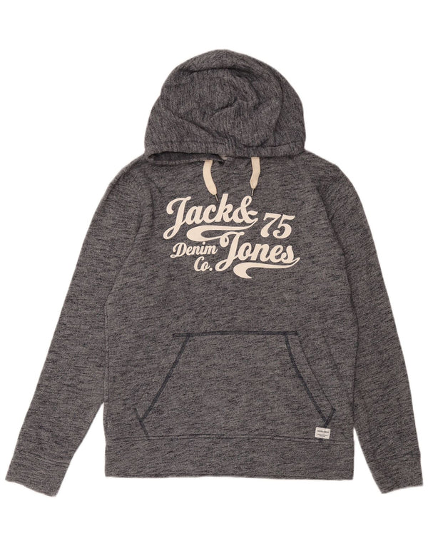 JACK & JONES Herren-Kapuzenpullover mit Grafik, Größe S, marineblau gesprenkelte Baumwolle