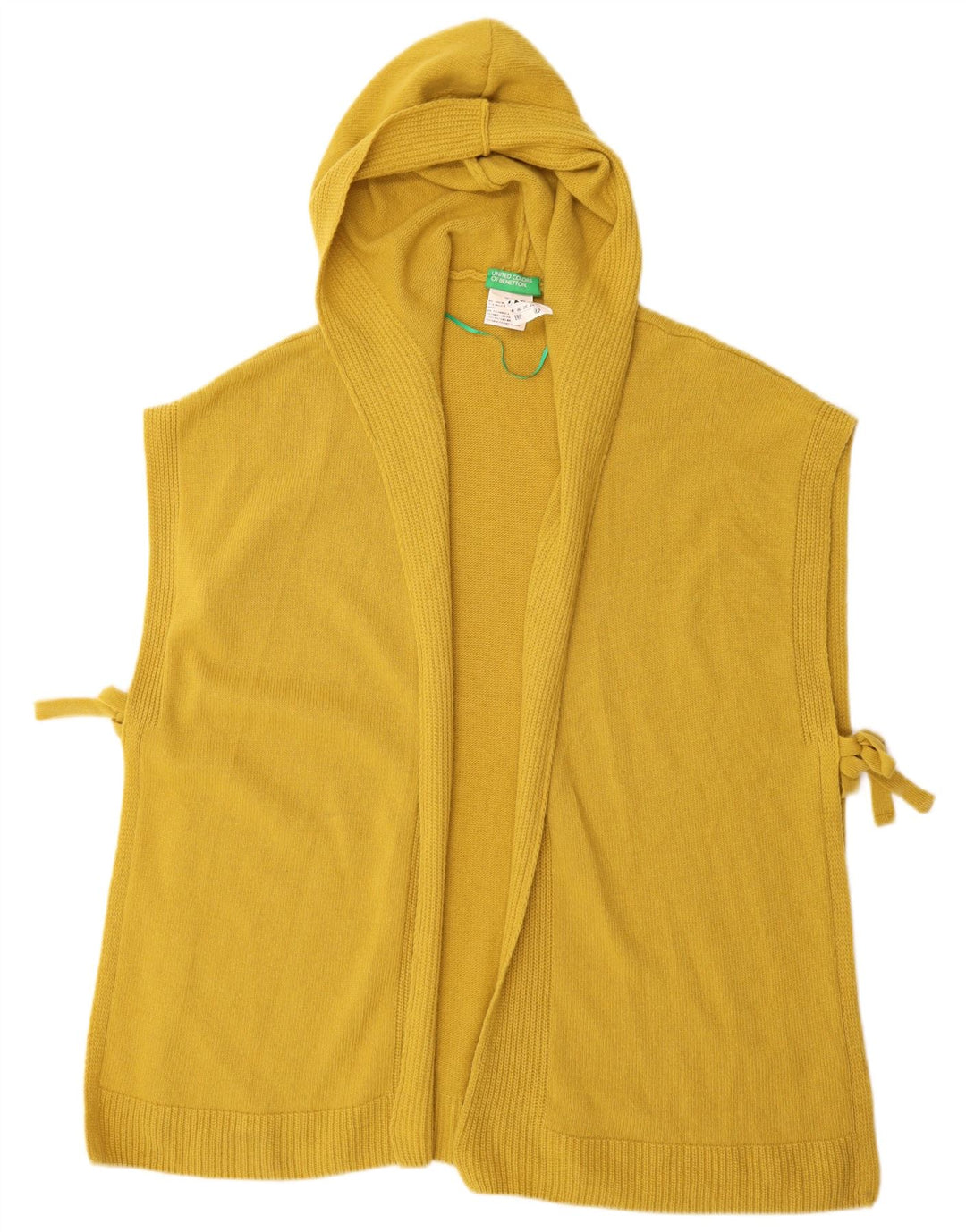 Benetton Damen-Strickjacke, ärmellos, mit Kapuze, Einheitsgröße, gelbe Wolle