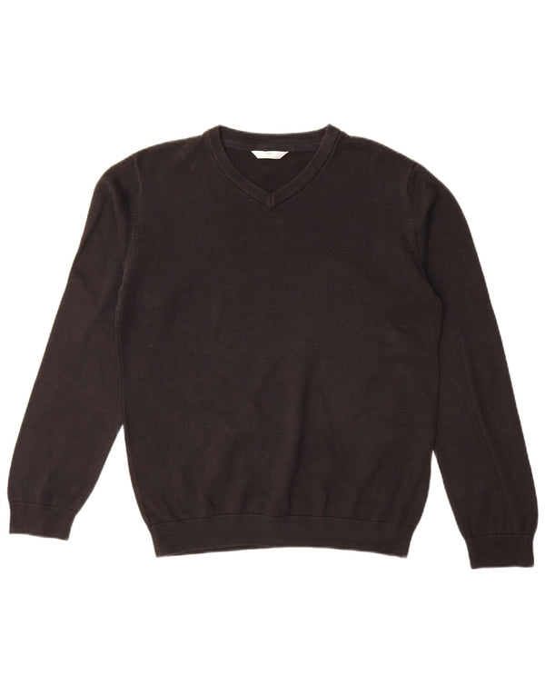Marks & Spencer Jungen-Pullover mit V-Ausschnitt, 14–15 Jahre, schwarze Baumwolle