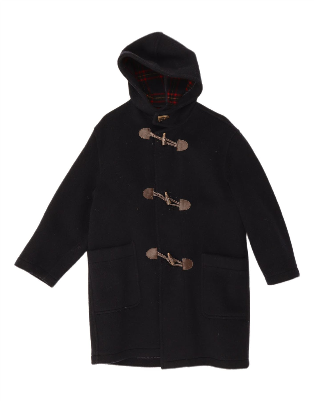 Vintage Herren Dufflecoat mit Kapuze UK 38 Mittelmarineblaue Schurwolle