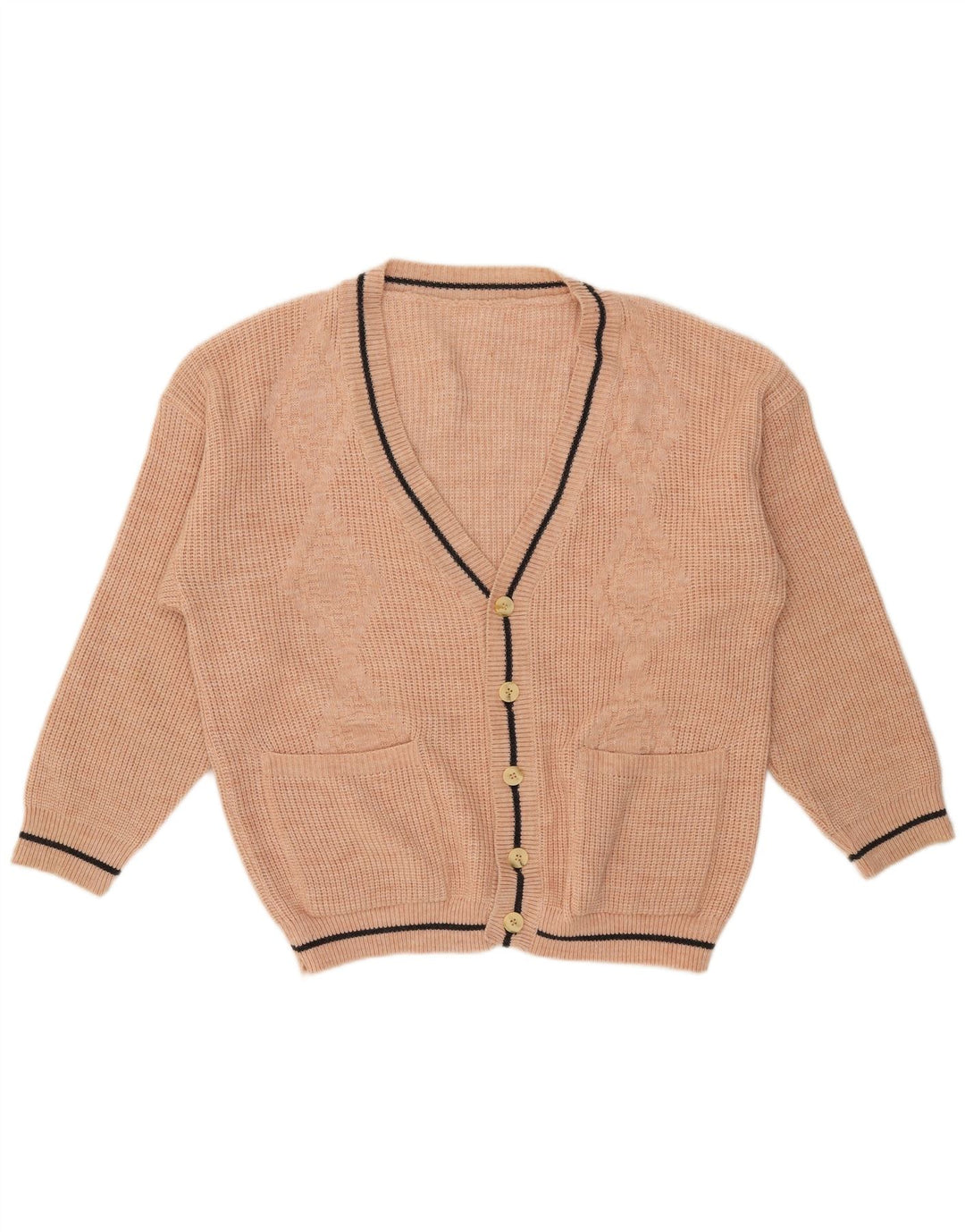 Vintage Herren Loose Fit Cardigan Pullover Medium Beige Acryl