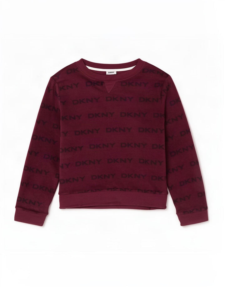 Dkny Womens Graphic Top Langarm UK 18 XL Maroon Polyester
