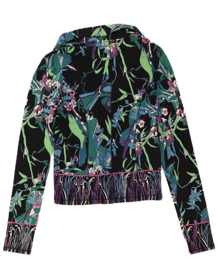 Custo Barcelona Damen-Blazerjacke mit 2 Knöpfen, Größe 3 XS, schwarze Baumwolle mit Blumenmuster