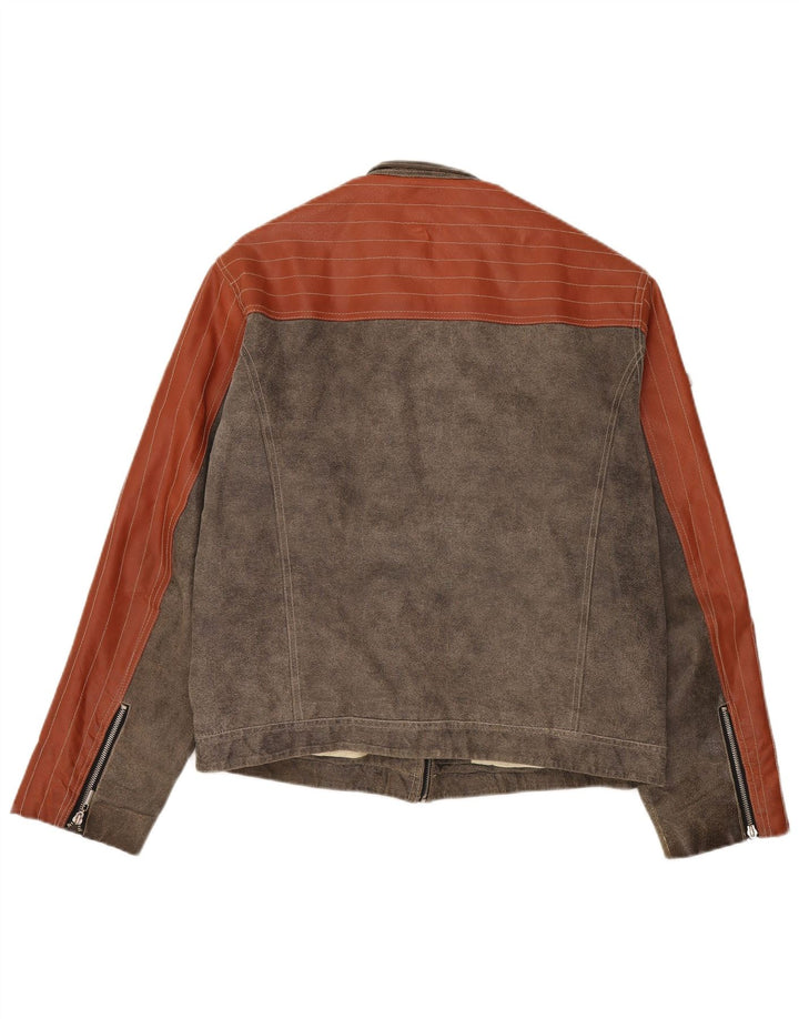 Tom Tailor Herren Wildlederjacke UK 44 2XL Braunes Colourblock-Leder