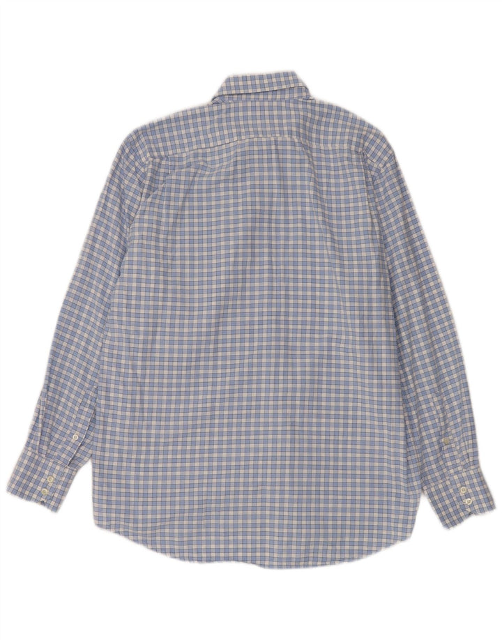 Lacoste Herrenhemd Größe 40 mittelblau karierte Baumwolle