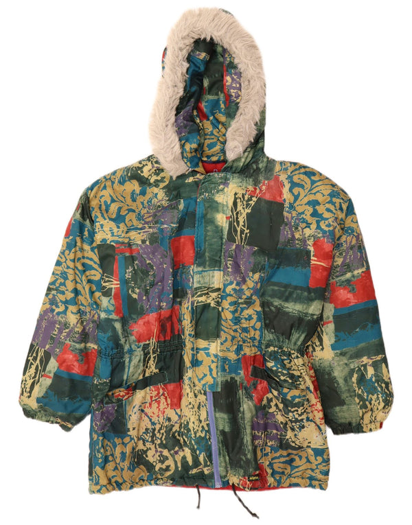 Vintage Herren-Windbreaker-Mantel mit Kapuze, UK 38, mittelgrün, Patchwork-Polyester