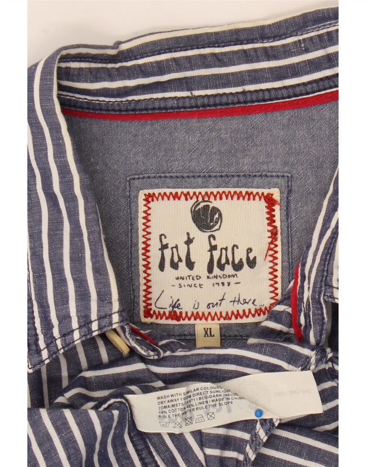 FAT FACE Herrenhemd XL Marineblau gestreift aus Baumwolle