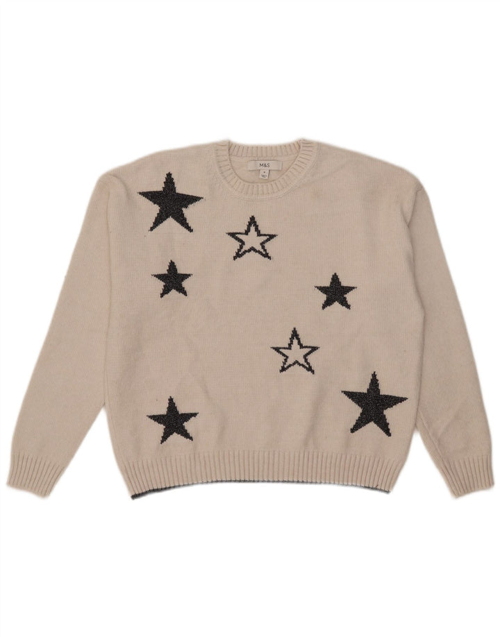 Marks & Spencer Damen-Pullover mit Rundhalsausschnitt, Gr. 14, Mittel, gebrochenes Weiß