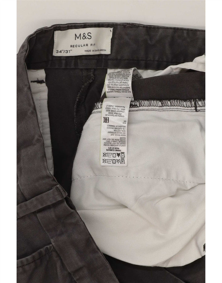 Marks & Spencer Herren-Chinohose mit normaler Passform, W34 L30, graue Baumwolle