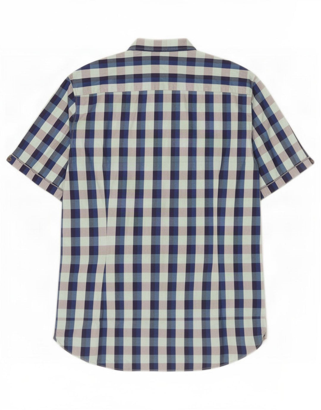 Ted Baker Herren-Kurzarmhemd, Größe 4, groß, blaue Gingham-Baumwolle