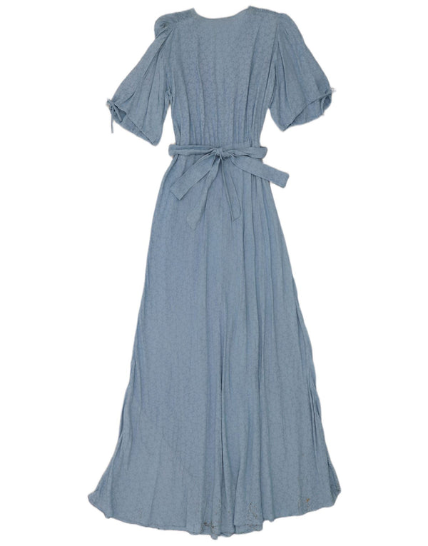 Vintage Damen Maxikleid UK 12 Mittelblau geblümt