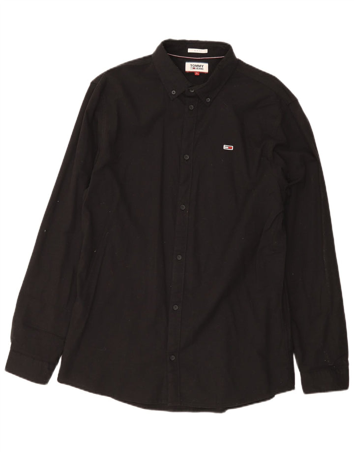 Tommy Hilfiger Herren-Slim-Fit-Hemd, groß, aus schwarzer Baumwolle