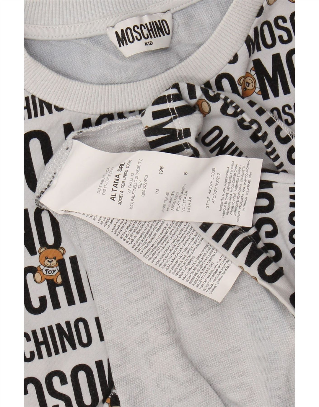 MOSCHINO Grafik-T-Shirt-Oberteil für Mädchen, 7–8 Jahre, graue Baumwolle