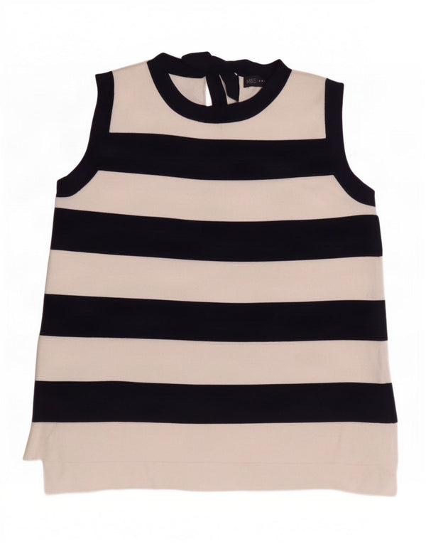 Marks & Spencer Womens Vest Top UK 12 Medium Navy Blue Striped Polyamide