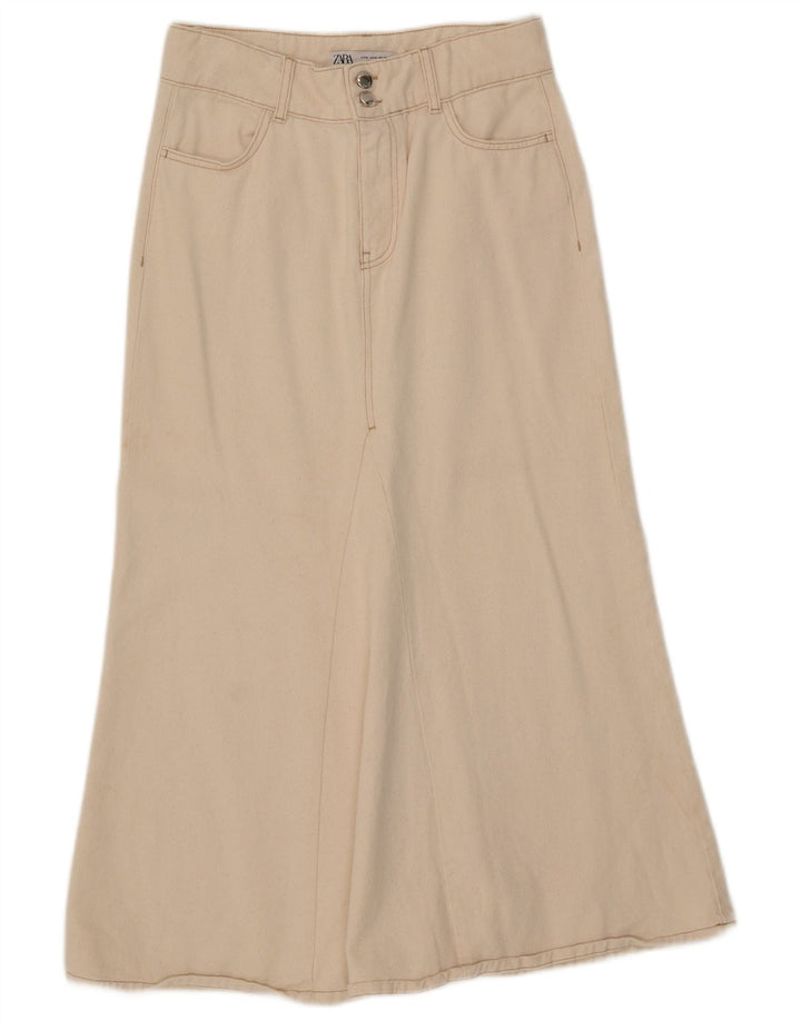 Zara Damen Midirock Medium W29 Beige Baumwolle