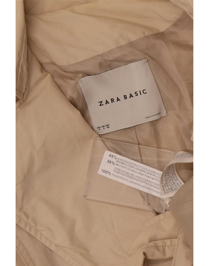 Zara Damen Kurzer Trenchcoat UK 10 Small Beige Baumwolle