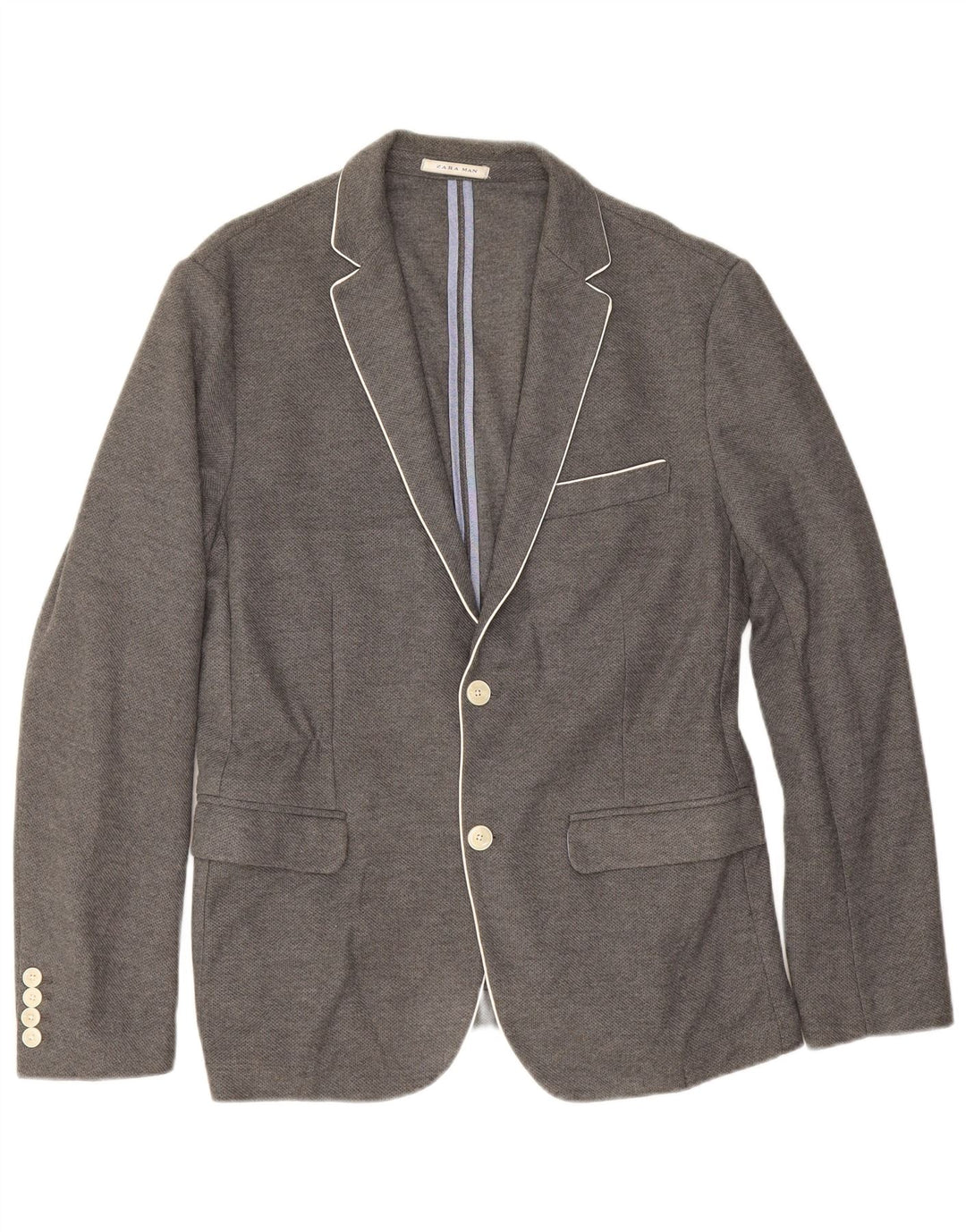 Zara Herren-Blazer mit 2 Knöpfen, EU 52, große graue Baumwolle