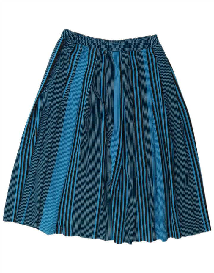VINTAGE Damen Faltenrock IT 44 Medium W32 Blau gestreift Polyester