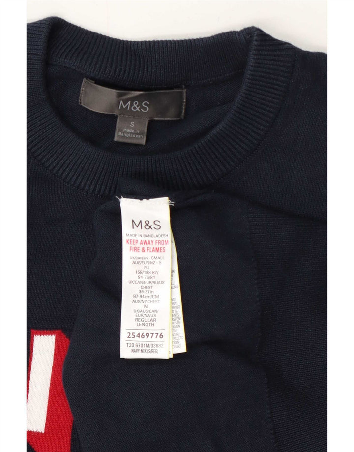 Marks & Spencer Herren-Pullover mit grafischem Rundhalsausschnitt, Größe S, Marineblau
