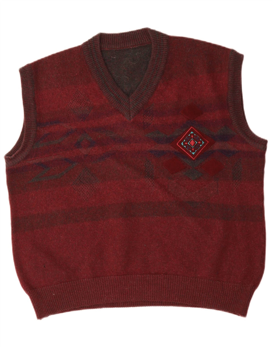 Vintage Herren Weste Tank Top Groß Burgund gestreift