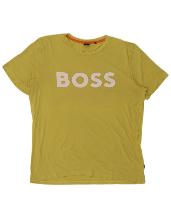 Hugo Boss Mens Graphic T-Shirt Top 2XL Yellow Cotton