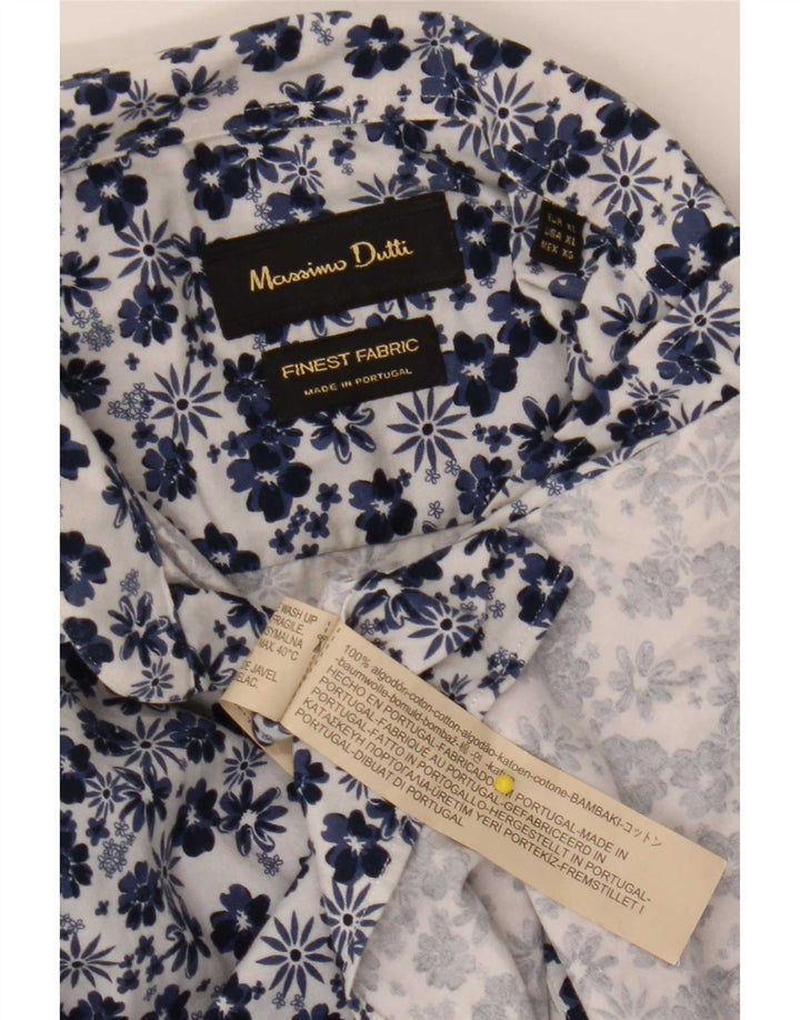 Massimo Dutti Herrenhemd XL, blau, geblümt, Baumwolle