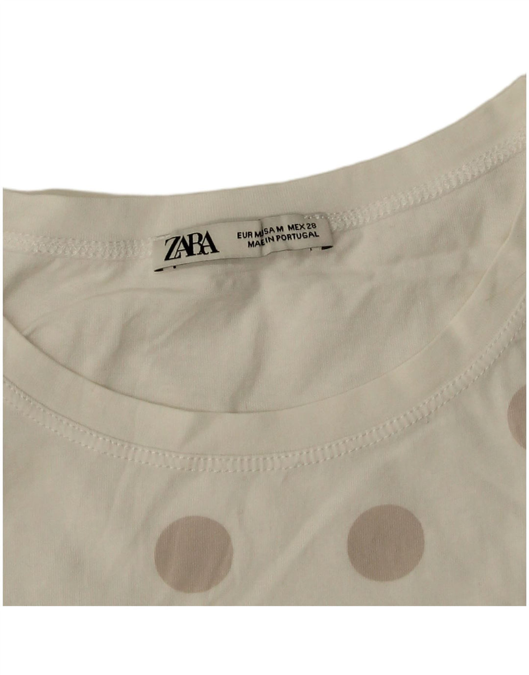 Zara Damen T-Shirt Top UK 14 Mittelweiß gepunktet