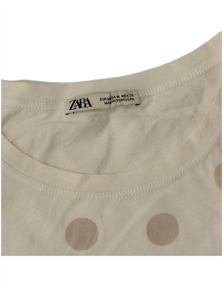 Zara Damen T-Shirt Top UK 14 Mittelweiß gepunktet