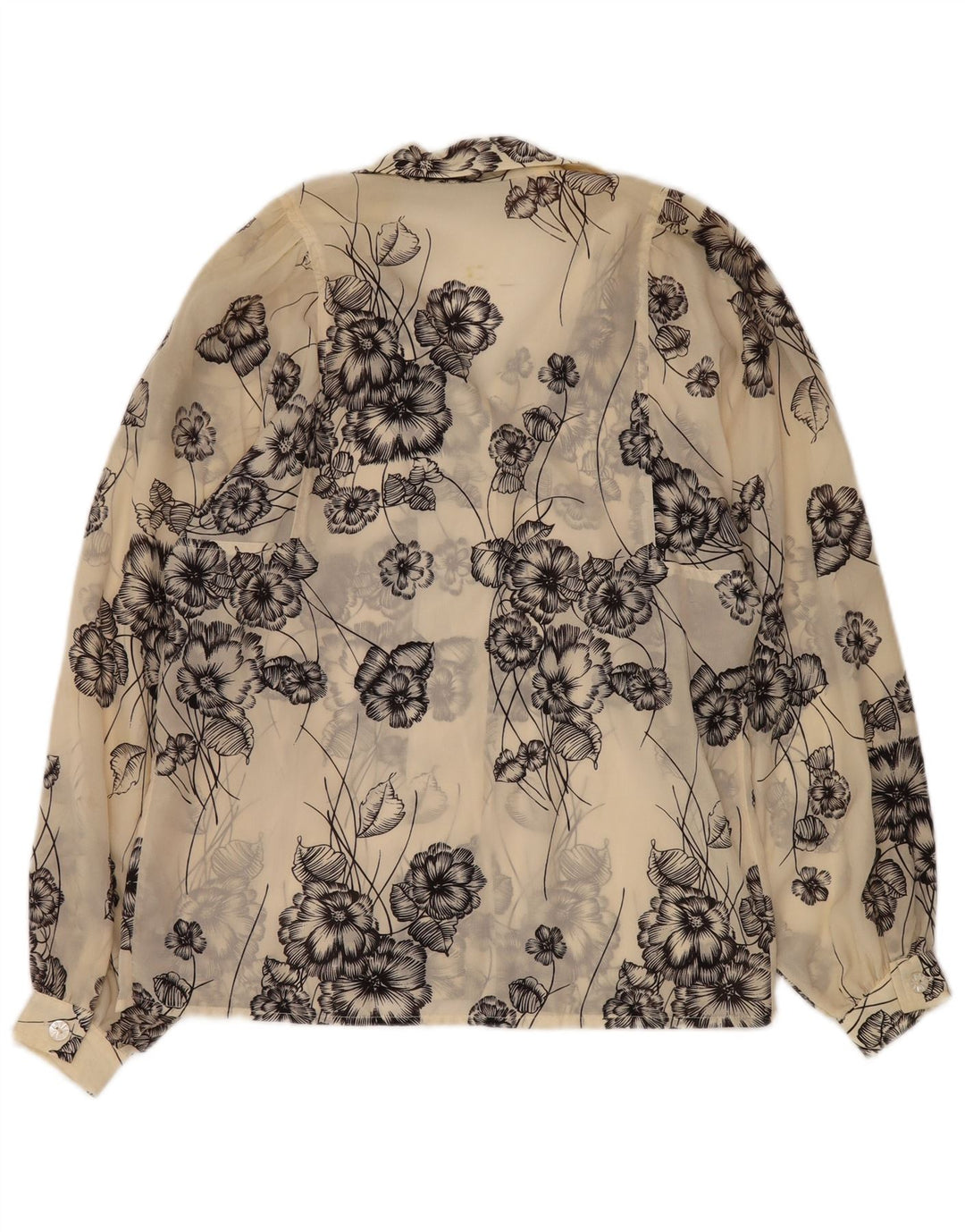 VINTAGE Damen Durchsichtige Hemdbluse UK 12 Medium Off White Floral
