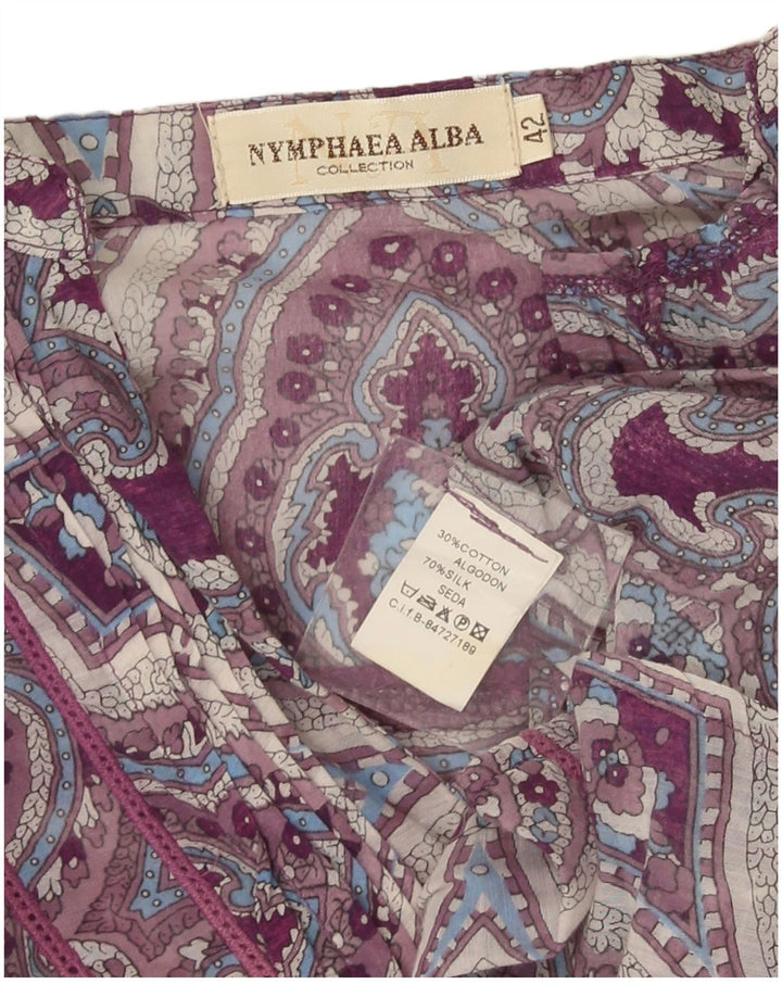 Nymphaea Alba Damen Langarm-Tunika-Oberteil IT 42 Mittellila Paisley-Seide