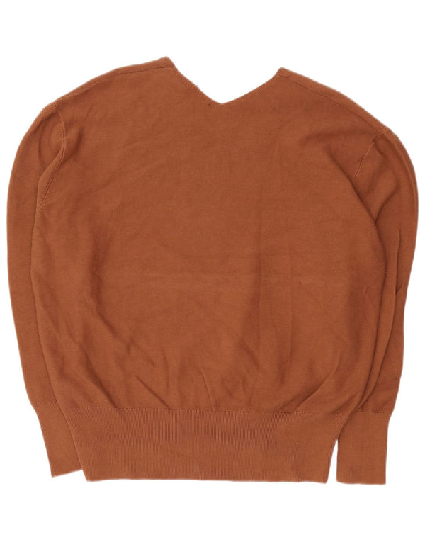Zara Damen-Pullover mit V-Ausschnitt, übergroß, Größe 40, Größe L, Braun, Baumwolle