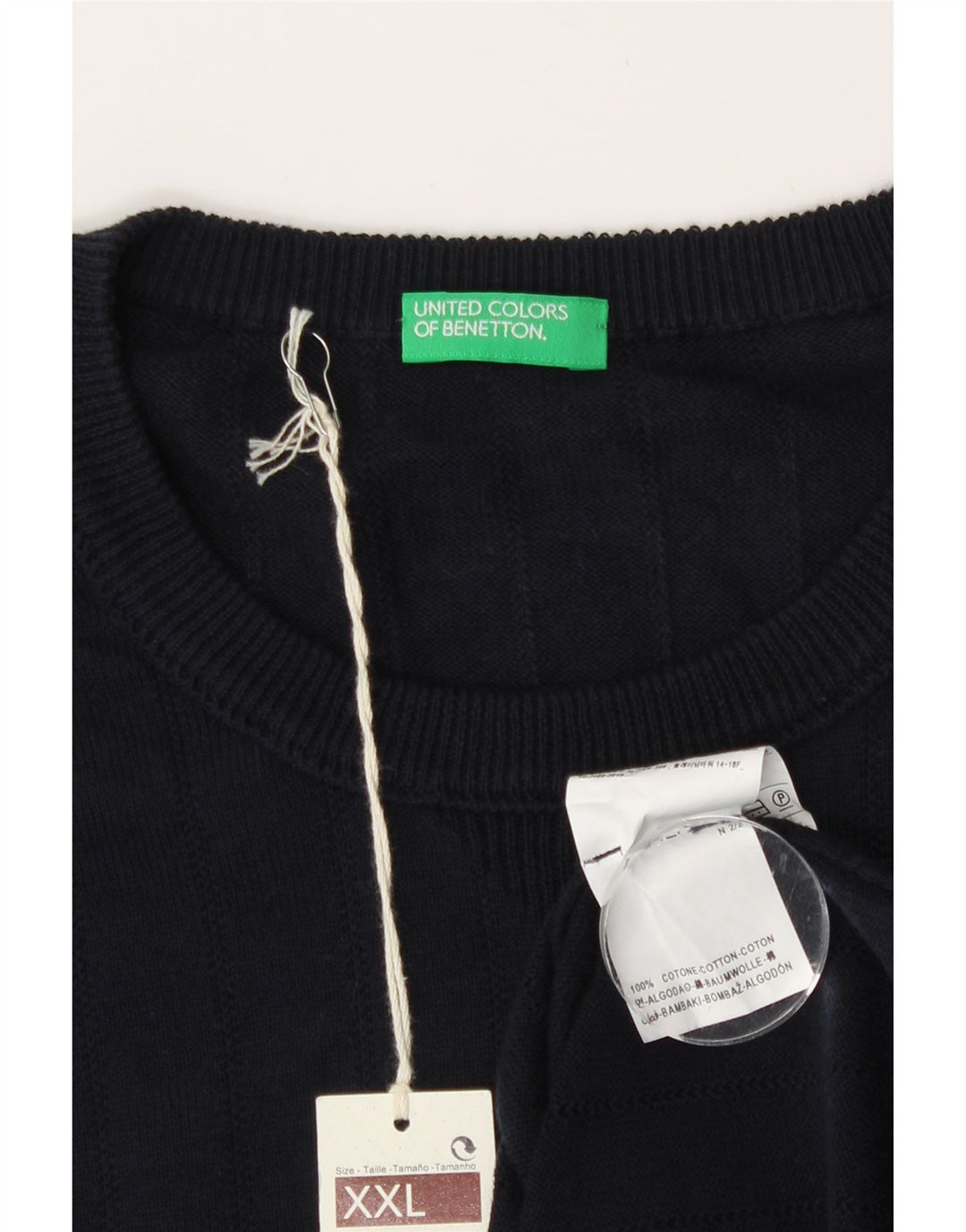 Benetton Herren-Pullover mit grafischem Rundhalsausschnitt, 2XL, Marineblau, Baumwolle