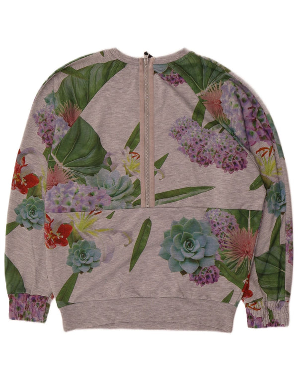 Adidas Womens Graphic Oversized Sweatshirt Pullover UK 12 Mittelgrau geblümt