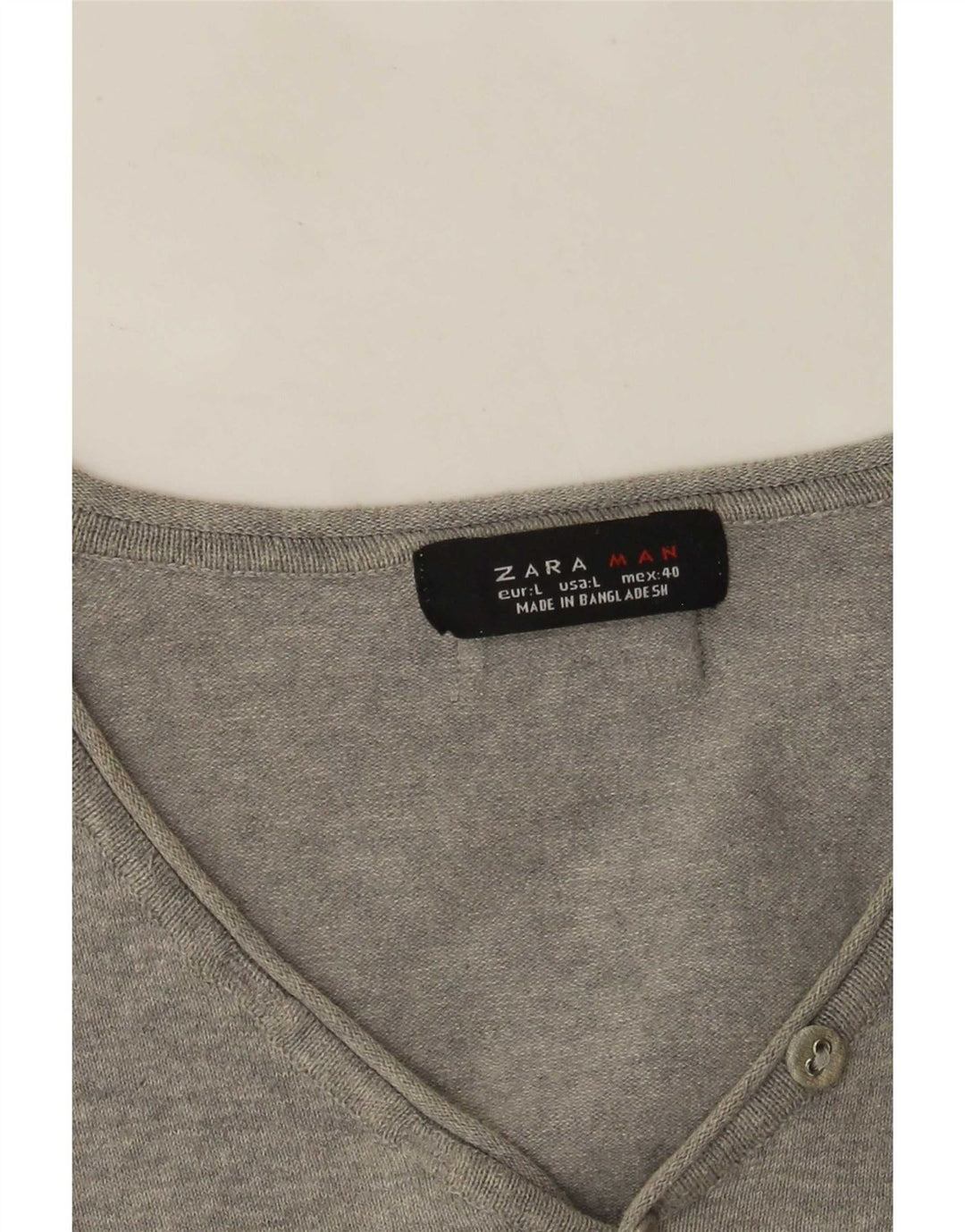 Zara Herren-Pullover, kurzärmelig, V-Ausschnitt, groß, grau gefleckt