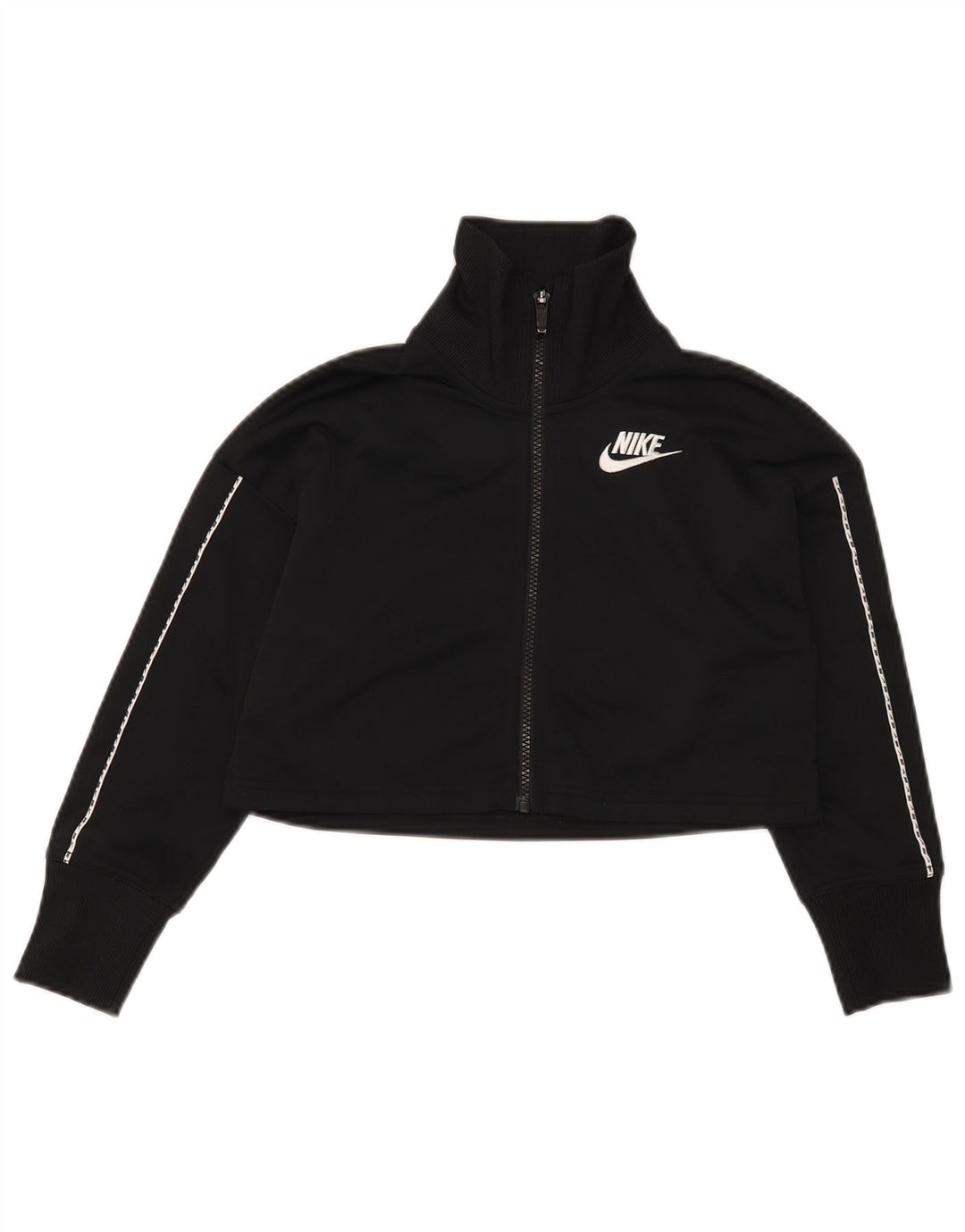 Nike Damen Crop Trainingsanzug Top Jacke UK 10 Small Schwarz Polyester