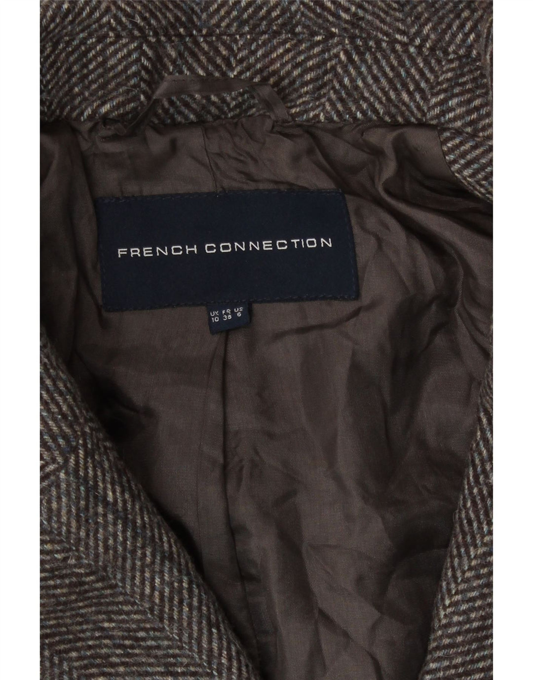 French Connection Zweireihiger Damenmantel UK 10 Small Brown Herringbone