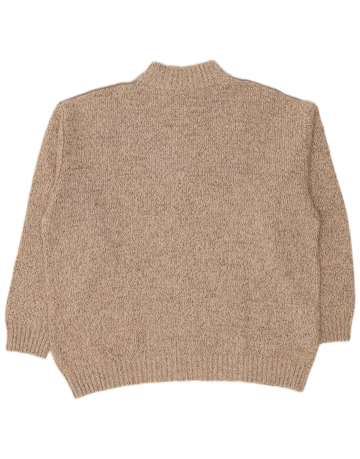 Vintage Herren-Pullover mit Reißverschluss, XL, beige gefleckte Wolle