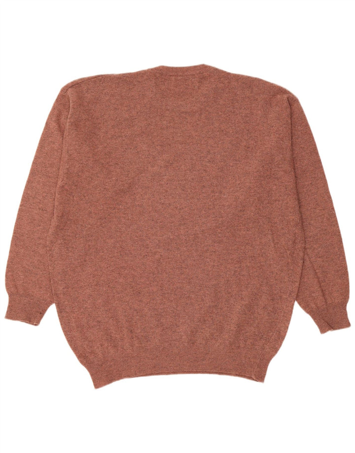 Benetton Herren-Pullover mit Rundhalsausschnitt, groß, braune Schurwolle