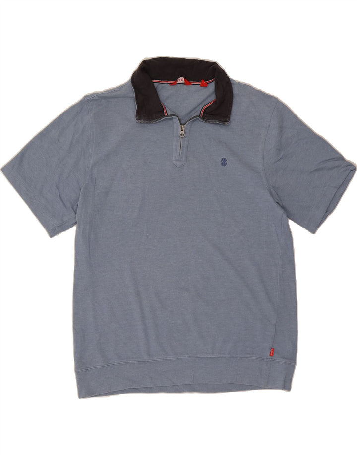 IZOD Mens Short Sleeve Zip Neck Sweatshirt Jumper Medium Blue Cotton Vintage Izod and Second-Hand Izod from Messina Hembry 