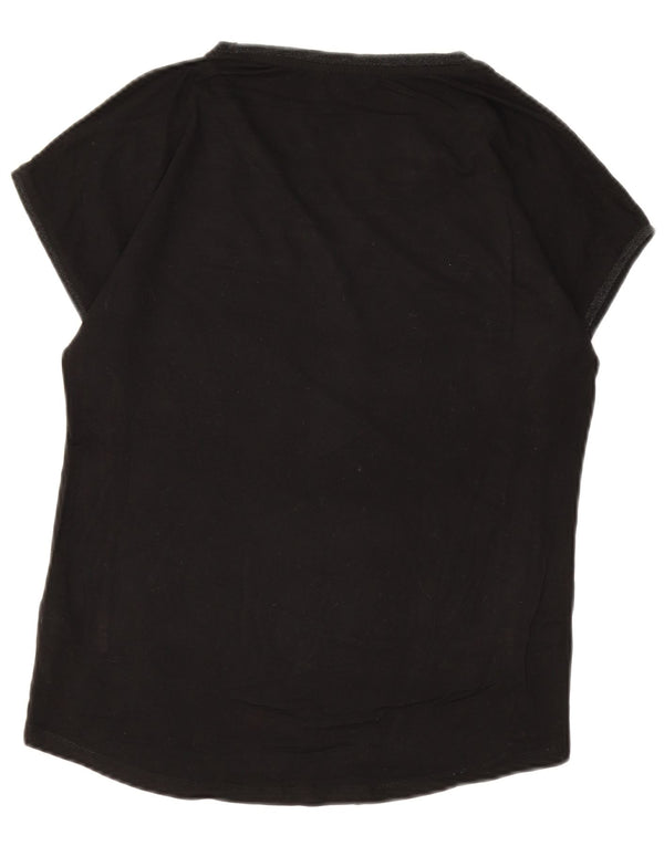 Desigual Damen Grafik-T-Shirt Top UK 10 Small Schwarz geblümte Viskose