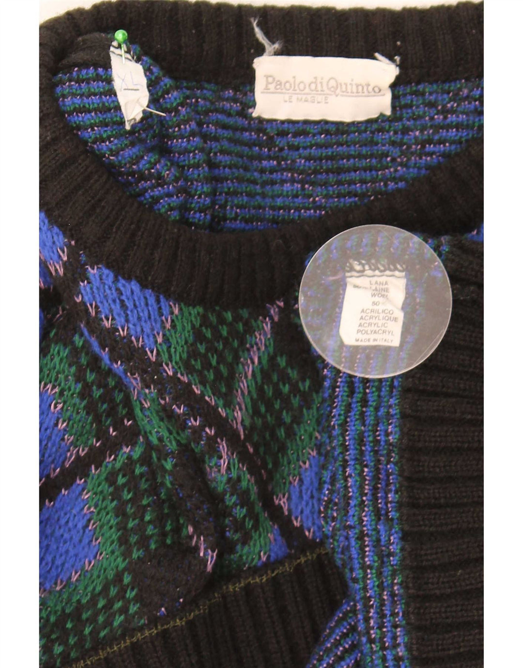 Vintage Herren Rundhalspullover Pullover XL Blau Argyle/Diamond Wool