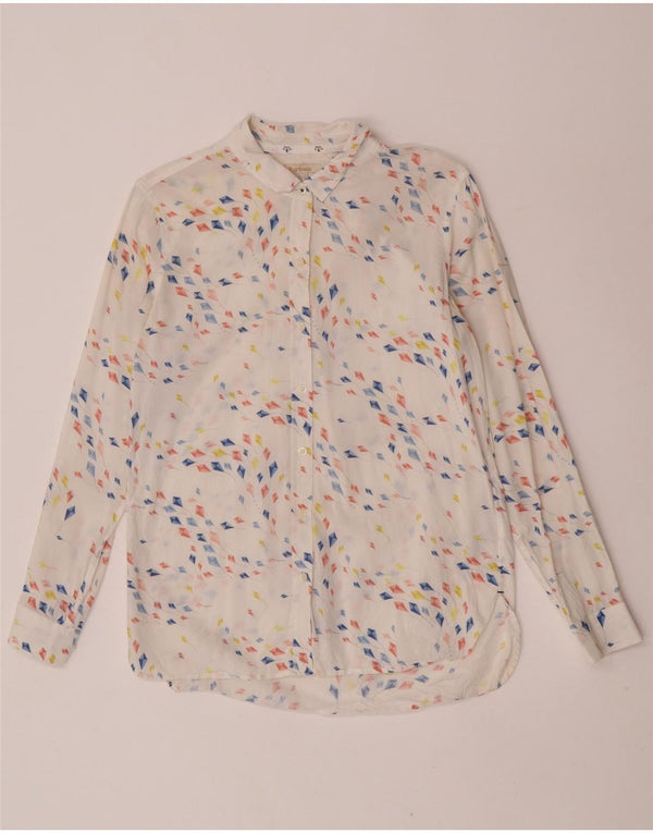 Barbour Womens Relaxed Fit Shirt UK 10 Small Weiße geometrische Baumwolle