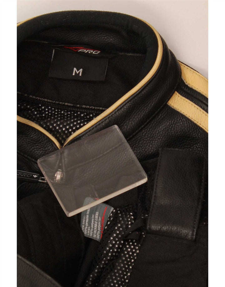 XPro Herren-Leder-Bikerjacke, UK 38, mittelschwarz gestreift