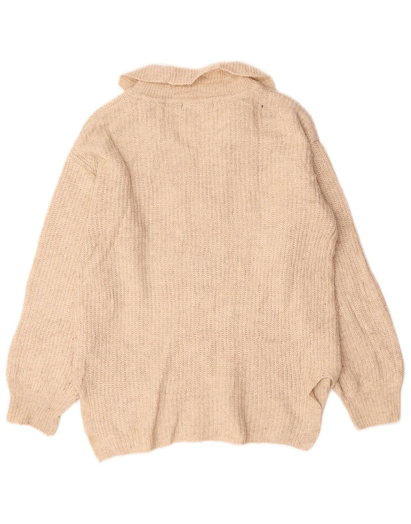 Marks & Spencer Womens Oversized Polo Neck Jumper Sweater UK 6 XS Beige