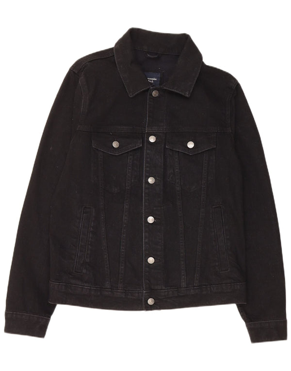 Abercrombie & Fitch Herren Jeansjacke UK 40 Große schwarze Baumwolle
